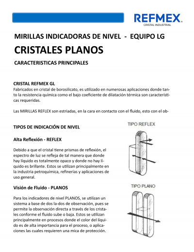 Mirillas de Nivel Borosilicato Tipo Plano-caracteristicas